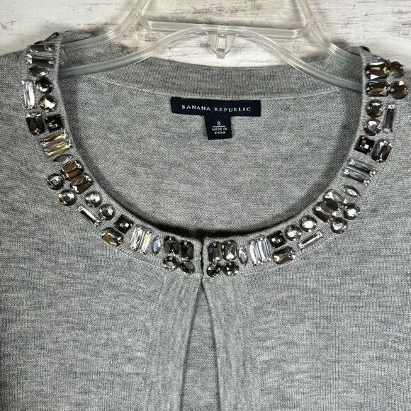 Banana Republic Jeweled Bling Collar Poly Wool Grey Open Cardigan Size S - Picture 2 of 9